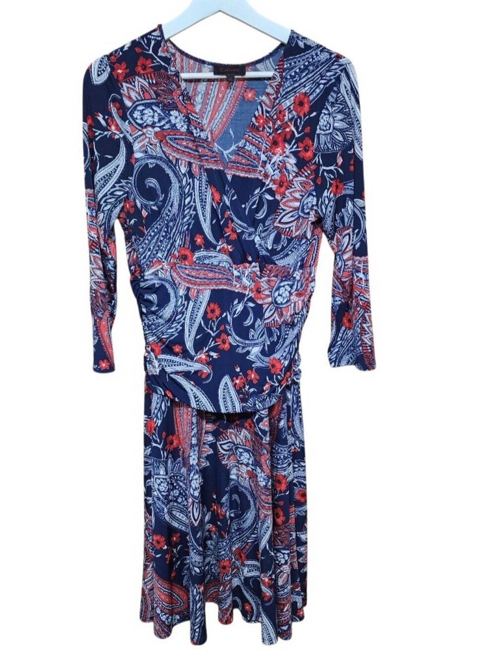 Haani Geometric Print Tunic 3/4 Sleeve Dress Sz 1X Colorful Business Casual Midi